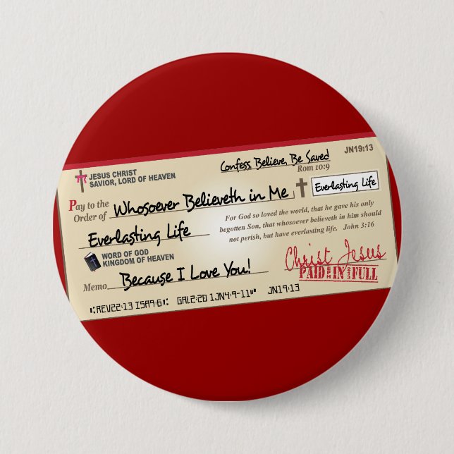 Paid in Full Saved by Jesus Check 7.5 Cm Round Badge (Front)