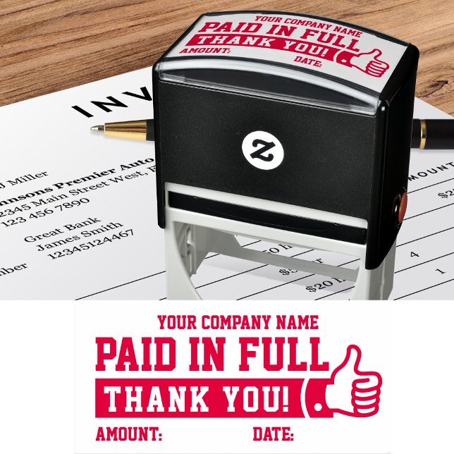 Paid in Full Thumbs up! Company Name PERSONALIZED Self-inking Stamp (Creator Uploaded)