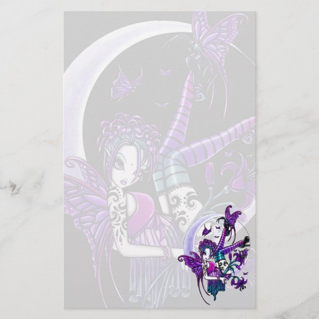 "Paige" Rainbow Butterfly Moon Fairy Art Sationery Stationery (Front)