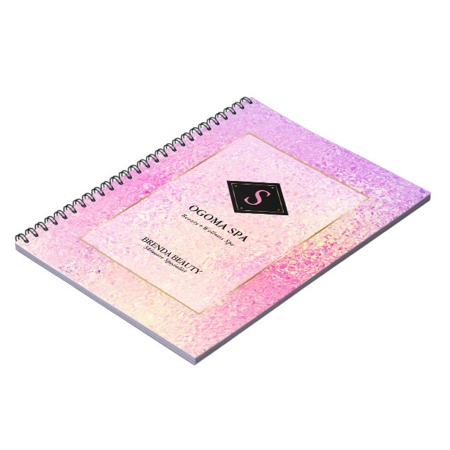 Pail pink and yellow iridescent glass texture notebook (Left Side)