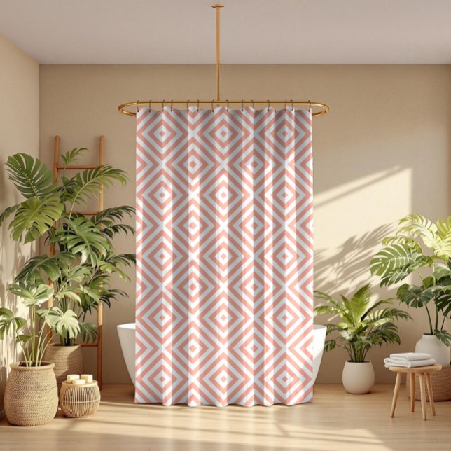 Pail Pink & White Geometric Modern Pattern Shower Curtain (Creator Uploaded)