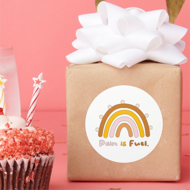 Pain is fuel motivational colourful boho rainbow classic round sticker (Party)