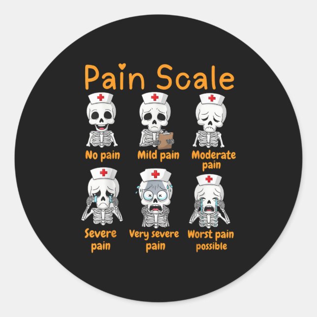 Pain Scale Cute Nurse Skeleton Halloween Trauma Fu Classic Round Sticker (Front)
