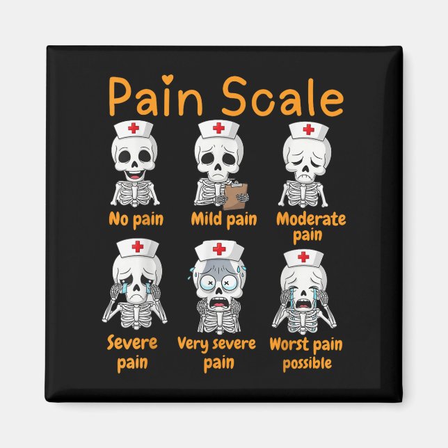 Pain Scale Cute Nurse Skeleton Halloween Trauma Fu Magnet (Front)