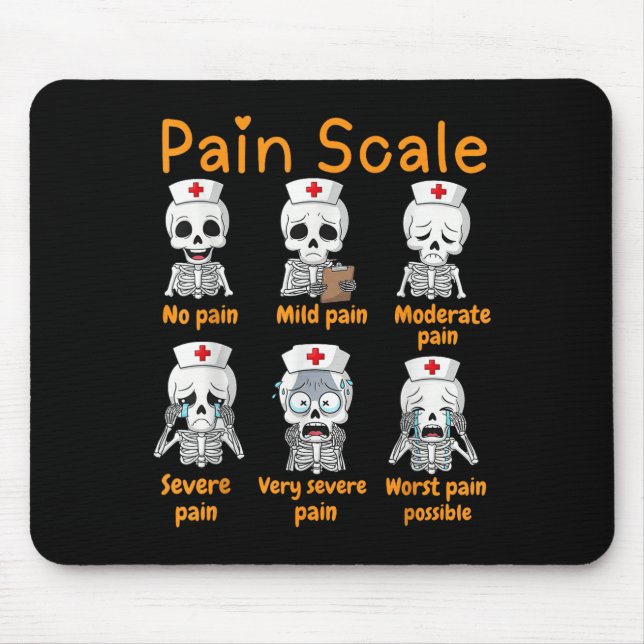 Pain Scale Cute Nurse Skeleton Halloween Trauma Fu Mouse Pad (Front)