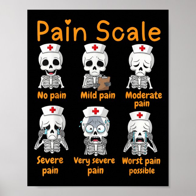 Pain Scale Cute Nurse Skeleton Halloween Trauma Fu Poster (Front)