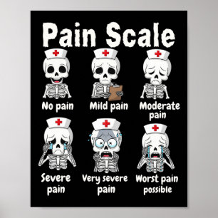 Pain Scale Cute Nurse Skeleton Halloween Trauma Fu Poster