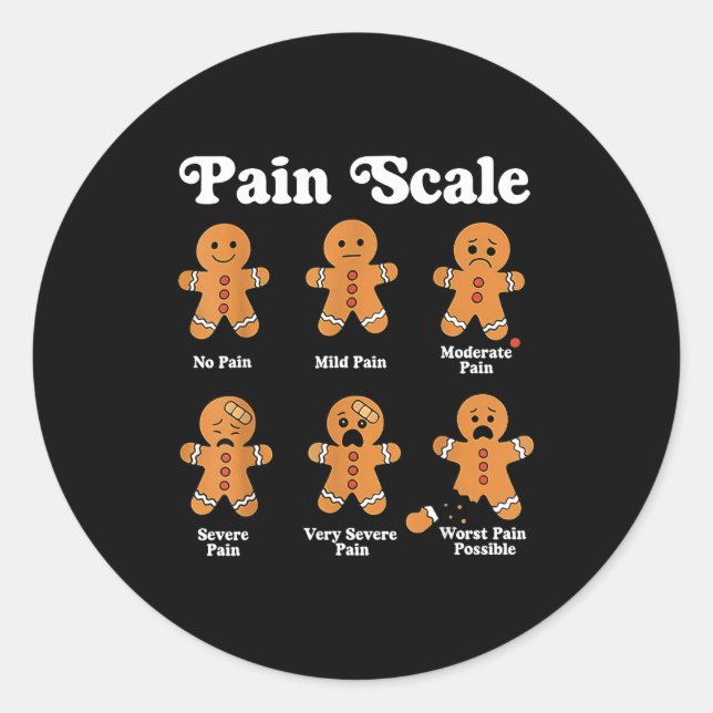 Pain Scale Funny Gingerbread Christmas Nurse Pain  Classic Round Sticker (Front)