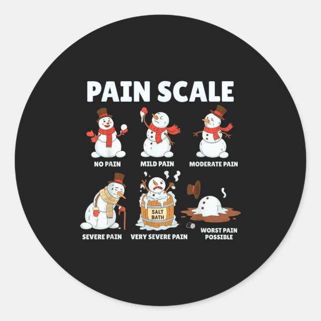 Pain Scale Snowman Xmas Funny Nurse Christmas Icu  Classic Round Sticker (Front)