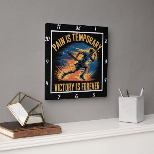 Pain Temporary Victory Forever Runner Square Wall Clock