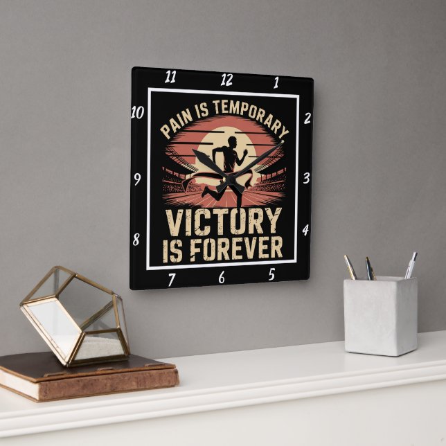 Pain Temporary Victory Forever Runner  Square Wall Clock (Office)