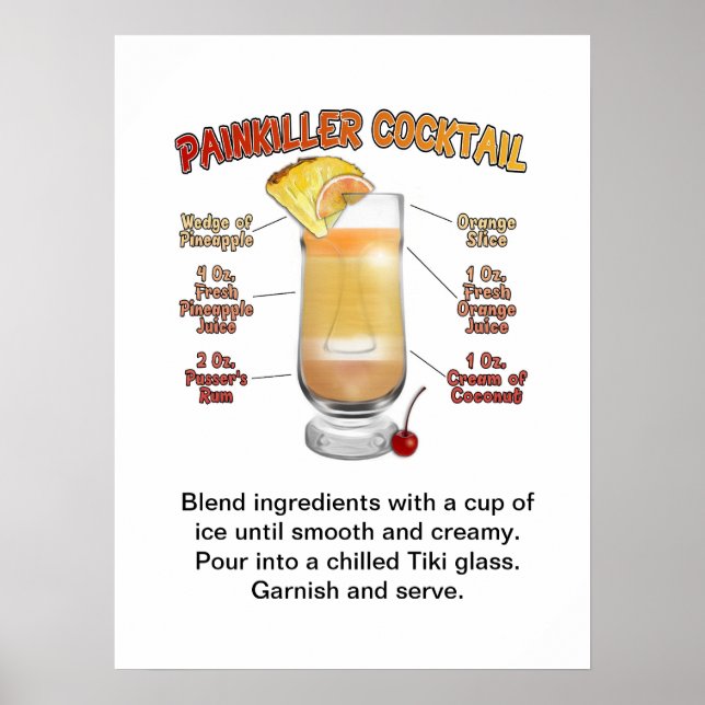 PAINKILLER Cocktail Recipe Art 18"x24" Poster (Front)
