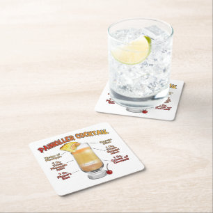 PAINKILLER Cocktail Recipe Art   Square Paper Coaster