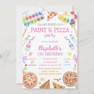 Paint and Pizza Art Painting Birthday Invitation