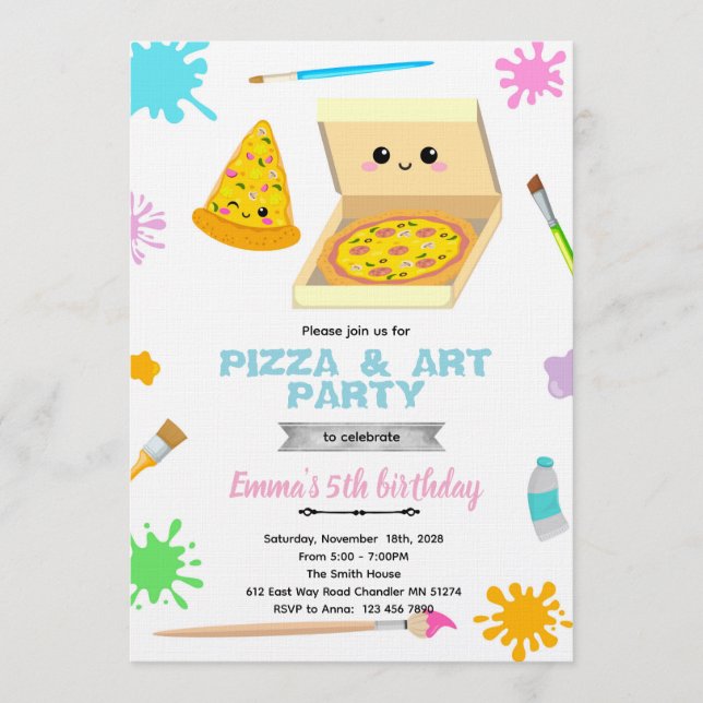 Paint and Pizza Birthday Invitation (Front)