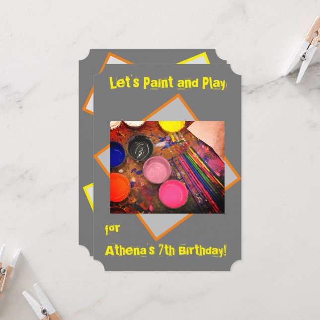 Paint and Play Art Party Invitation (Front/Back In Situ)