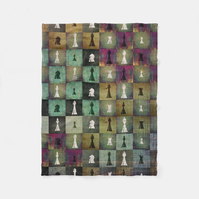 Paint and Print  Chessboard and Chess Pieces Fleece Blanket (Front)