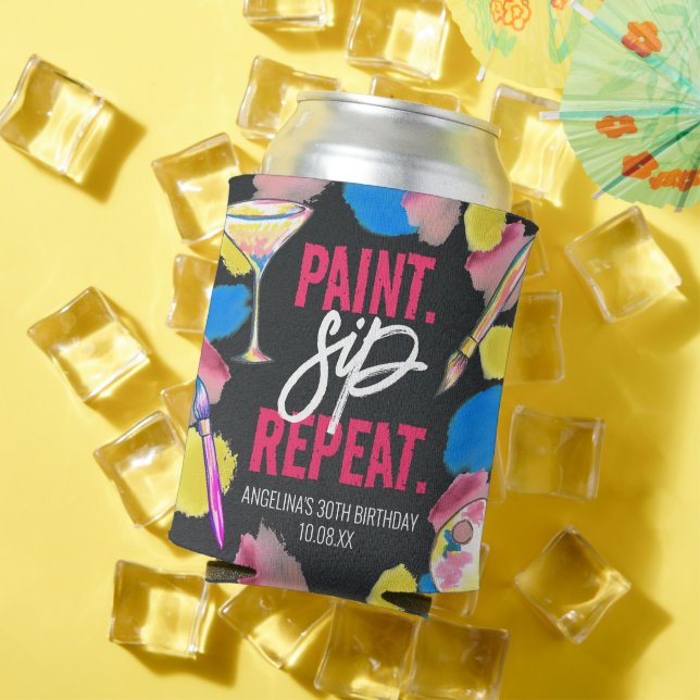 Paint and Sip 30th Birthday Party Chalkboard Can Cooler (In Situ Summer)
