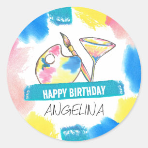 Paint and Sip Adult Birthday Painting & Wine Party Classic Round Sticker