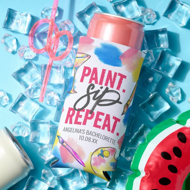 Paint and Sip Bachelorette Party Slim Seltzer Can Cooler (In Situ Summer)