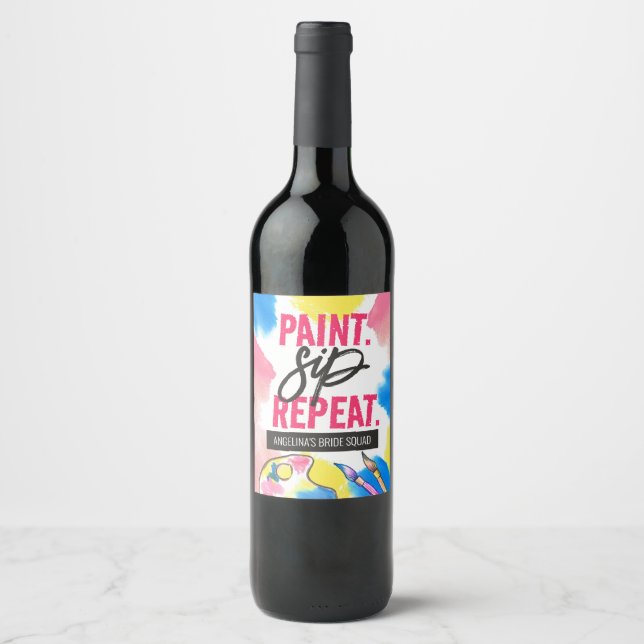 Paint and Sip Bachelorette Wine Party Favour Label (Front)
