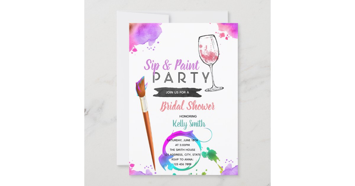 Paint and sip bridal shower party invitation Zazzle