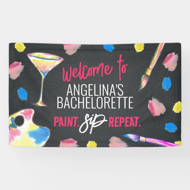 Paint and Sip Chalkboard Bachelorette Party Banner (Horizontal)