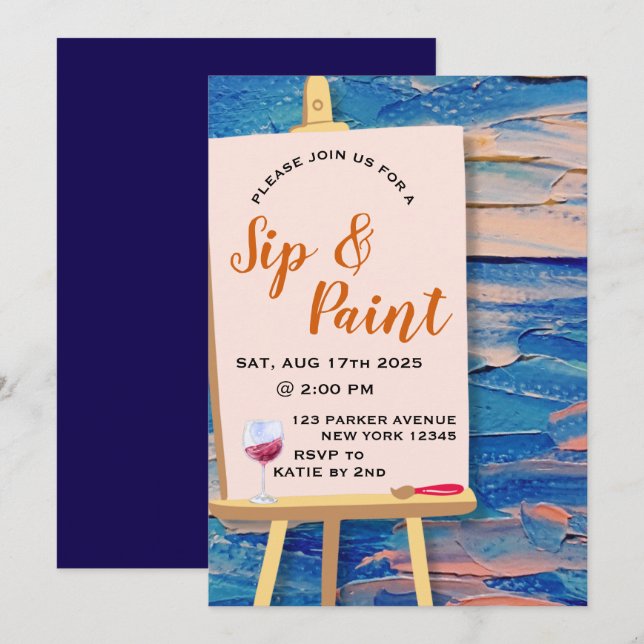 Paint And Sip Invitation Adult Paint Party (Front/Back)