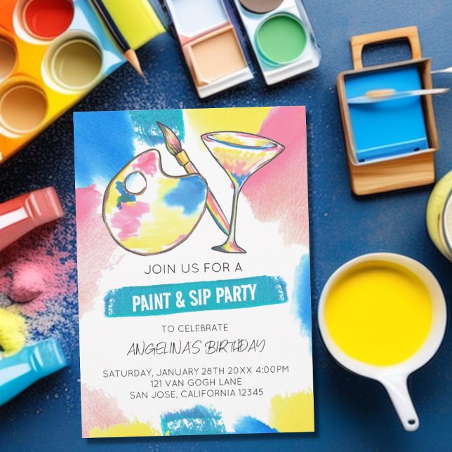 Paint and Sip Painting and Wine Birthday Party Invitation (Creator Uploaded)