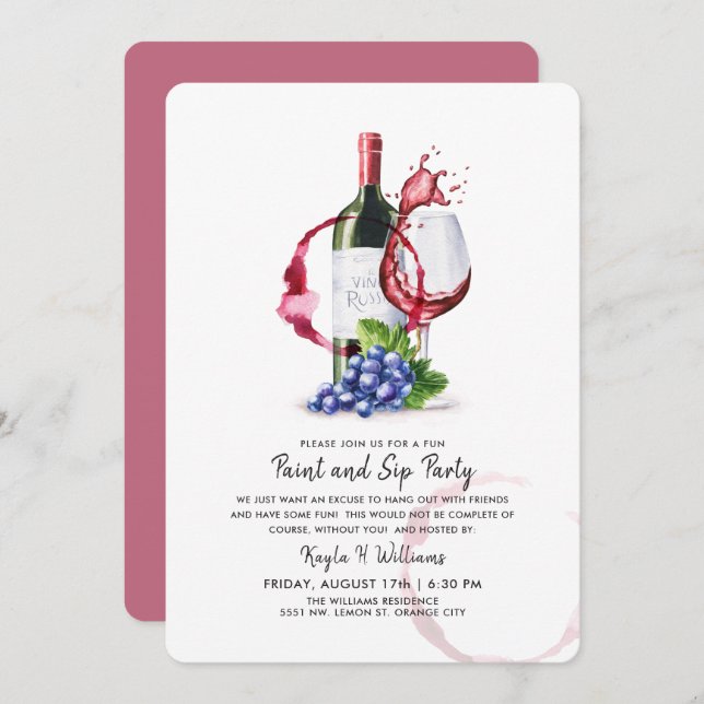 Paint and Sip Party  Invitation (Front/Back)