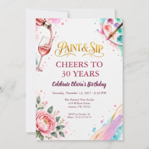 Paint and Sip Watercolor Floral 30th Birthday Invitation