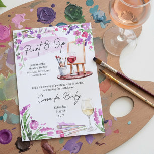 Paint and Sip Wine and Art Easel Birthday Party Invitation