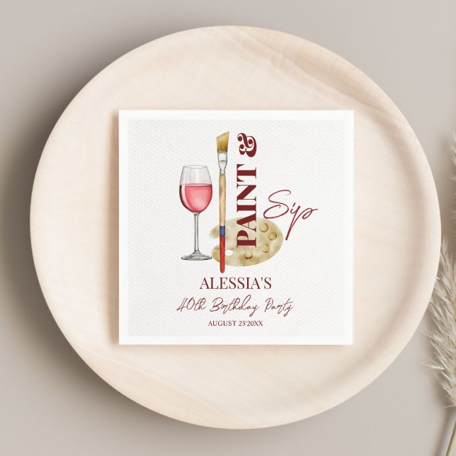 Paint and sip wine and art themed party template napkin (Paint and sip wine and art themed party printed  napkins template personalized party decor)
