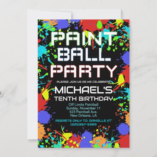 Paint Ball Birthday Party Invitation (Front)