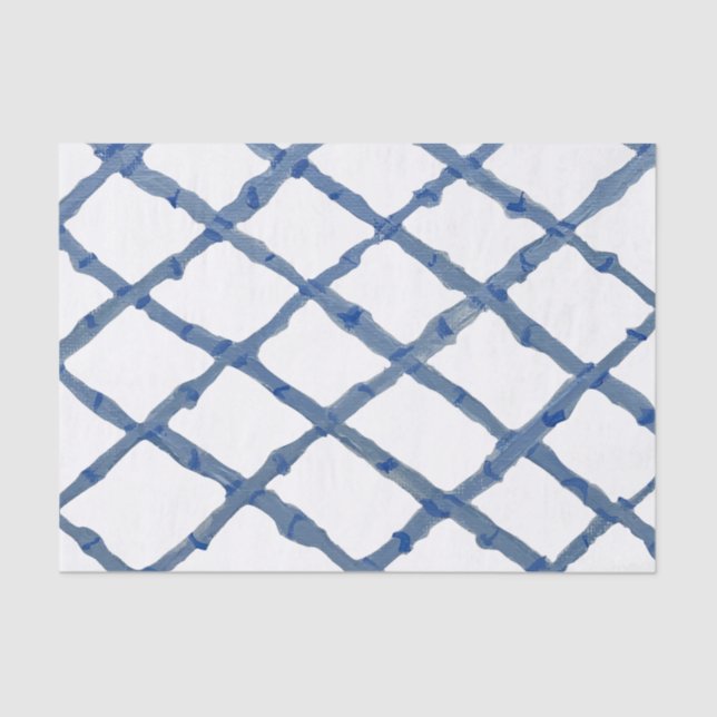 Paint Blue Chinoiserie Trellis Lattice Tissue Paper (Front)