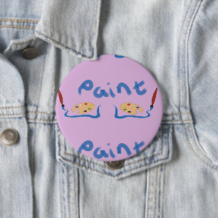 Paint brush and palette on purple 10 cm round badge