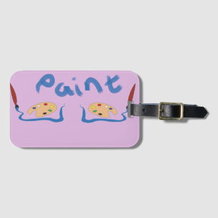Paint brush and palette on purple luggage tag
