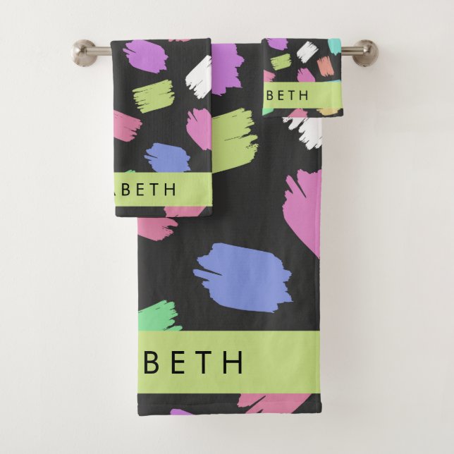 Paint Brush, Colourful Brush Strokes, Your Name Bath Towel Set (Insitu)
