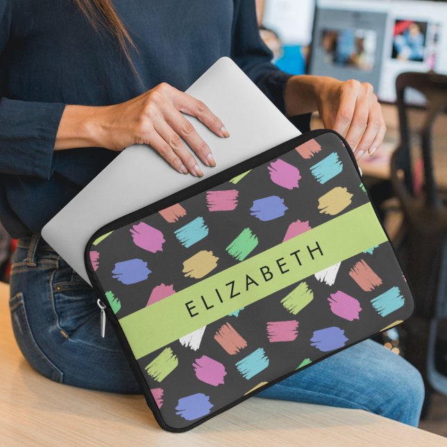 Paint Brush, Colourful Brush Strokes, Your Name Laptop Sleeve (Creator Uploaded)