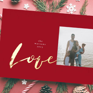 Paint Brush LOVE   Photo Frame   Minimalist JOY Foil Holiday Card