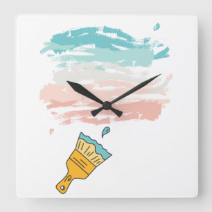 paint brush square wall clock