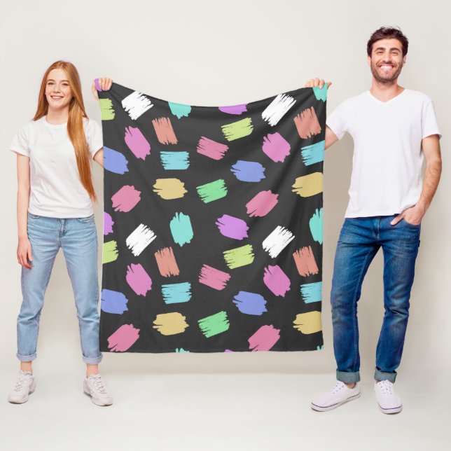 Paint Brush Strokes, Colourful Brush Strokes Fleece Blanket (In Situ)