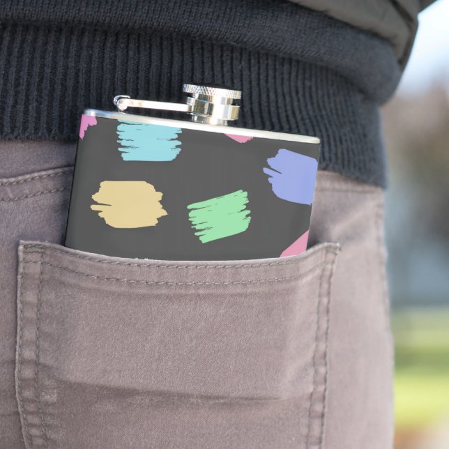 Paint Brush Strokes, Colourful Brush Strokes Hip Flask (In Situ)