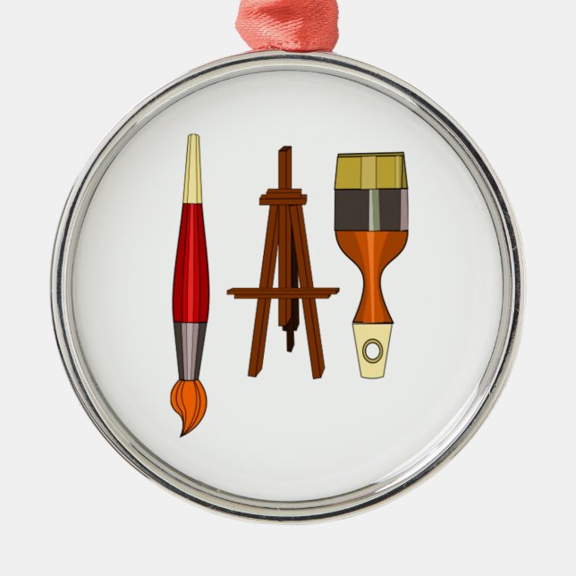 Paint Brushes and Art Easel Metal Ornament (Front)