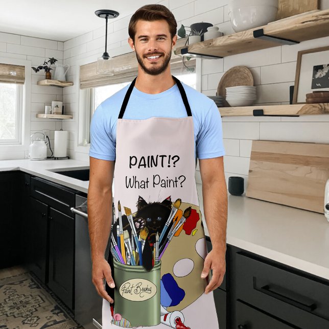 Paint Brushes Pallet Black  Kitten Artist Apron (Creator Uploaded)