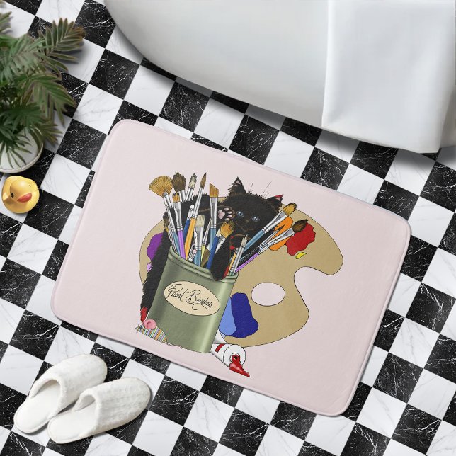 Paint Brushes Pallet Black Kitten Artist Bath Mat (Creator Uploaded)