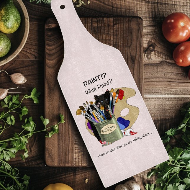 Paint Brushes Pallet Black Kitten Artist Cutting Board (Creator Uploaded)