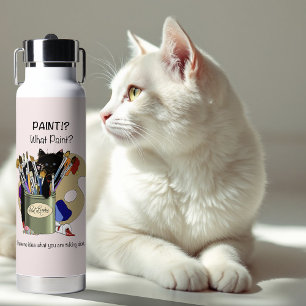 Paint Brushes Pallet Black Kitten Artist  Water Bottle