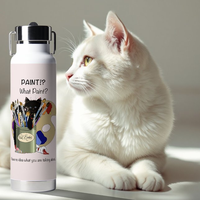 Paint Brushes Pallet Black Kitten Artist  Water Bottle (Creator Uploaded)