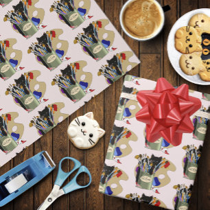 Paint Brushes Pallet Black Kitten Artist Wrapping Paper